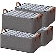 House of Quirk 4pcs Store Wardrobe Organizer For Clothes With Metal Fram Foldable Storage Box, Clothing Storage Boxes For Pants, Shirt, Sweaters, Jeans, Socks (Dark Grey)