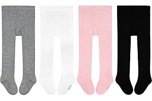 GENTABY Girls Pantyhose Toddler Baby Tights - 4 Pairs Cotton Black White Pink Gray 0-24 Months Infant Girls Tights Newborn Kids Pantyhose