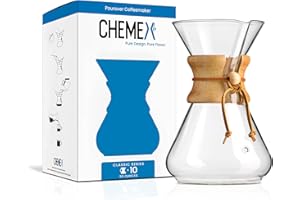 Chemex Caffettiera in vetro, 10 tazze, manico in legno, 1,25 L