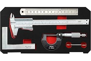 NORTOOLS Vernier Caliper+Metal Ruler, 4 PCS Multi Tool Micrometer/Right Angle Square Ruler for Precision Measuring Outside/Inside/Depth/Step/Angle
