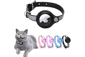 MOUYOU Airtag Katzenhalsband,Leder Airtag Halsband Katze,Reflektierend Verstellbar GPS Katzenhalsband Airtag Hülle für Tracking Katze Anti-verloren,Airtag Katze für große/mittelgroße/kleine Katze(S,Schwarz