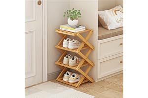 XZXWZX Zapatero, Organizador de Zapatos Plegable de Bambú Estante de Pie Libre para la Entrada, Armario, Dormitorio, Pasillo, | Natural | Funcional | Zapatero Multifuncional (Color Madera 4 Capas