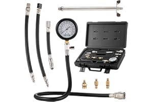 VEVOR Compression Tester Adapter Kit, 9 Pcs Automotive Engine Cylinder Leak Down Compression Test, Accurate Dual Scale Pressure Gauge 0-300 psi, with Long Reach Hoses and Case for Engine Cylinders