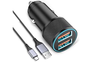 Cargador Coche Carga Rápida y Cable USB C, LUOSIKE Cargador Mechero 2 Puertos 36W y Cable Tipo-C 1m, Adaptador USB con Dual-QC, para iPhone 17 16 15 Pro MAX 16e, Samsung Galaxy S25/S24, Pixel 9/8