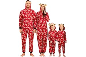 IFFEI Family Weihnachts Pyjama Set Einteiliges Schlafanzug Set Mit Kapuze Reindeer Elfen Einteiler Outfit