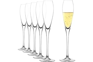 Amisglass Bicchieri da Champagne (Set 6), Bicchiere da Flute Prosecco in Vetro Cristallo di Alta qualità, 100% Senza Piombo, Lavato in Lavastoviglie, per Riunioni di Famiglia - 180ml
