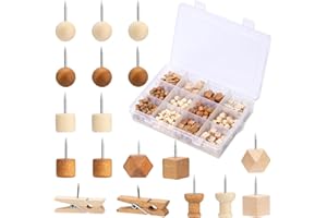 REOVIN 252Pcs Punaises Tableau Liège, punaises pour Tableau en liège punaises décoratives épingles à tête en Bois en 6 Types avec boîte de Rangement pour Calendrier, Tableaux d'affichage, Mur de Photos DIY