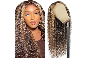 Weeybay Echthaar Perücke für Damen Perücken Curly Wave Human Hair Wig Highlight Blond 4X4 Lace Closure 150% Density Unprocessed Brazilian Remy Hair Glueless for Woman 30 Zoll