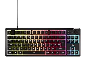 Corsair K55 CORE TKL RGB Gaming Keyboard – Tenkeyless, 8-Zone RGB, Quiet Membrane Keys, Spill Resistant, Media Keys, 1000Hz Polling – UK Layout – Black