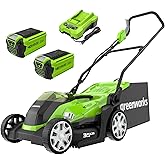 Greenworks 40V Cordless Lawnmower for Lawns up to 400m², 35cm Cutting Width, 40L Bag PLUS Two 40V 2Ah Batteries & One Charger
