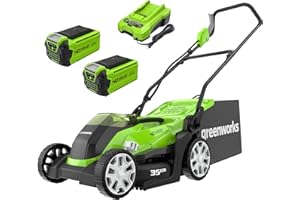 Greenworks G40LM35K2X Cortacésped de Batería para Céspedes de Hasta 400 m², Ancho de Corte 35 cm, Bolsa de 40L MÁS Dos Baterías de 40V 2Ah y Un Cargador, Garantía de 3 Años