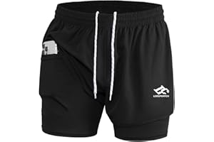 LORSPORTCH Pantalones Cortos de Running 2 en 1 para Hombre Fitness Entrenamiento maratón al Aire Libre Hombre