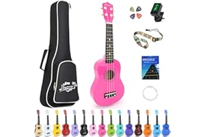 Amdini 21 inch Soprano Ukulele Basswood Acoustic Mini Guitar for Beginner Kid Starter with Case Strap Tuner Picks Strings Primary Tutorial