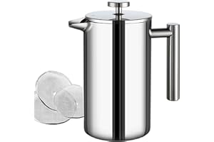 Wrobic Cafetiere French Press Coffee Maker, 1500ml/50oz large insulated cafetiere, Double-Wall Insulated Stainless Steel, 3 Level Filtration System, French Press for Home, Camping and Office, Silver