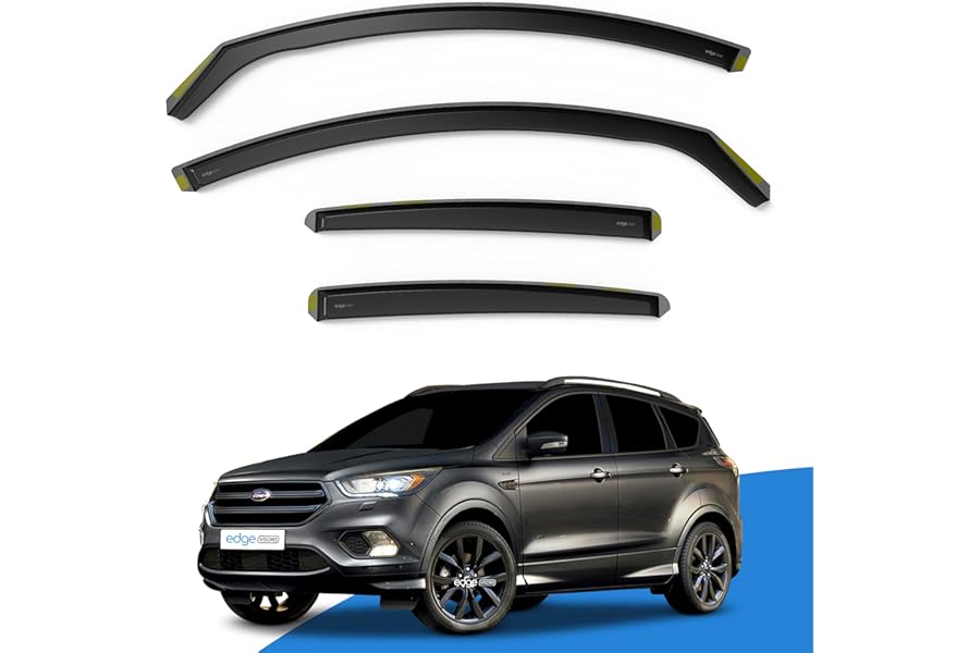 EdgeVisors Wind Deflectors | Fits: Ford Kuga MK2 (2012-2019) 5 Door SUV 4pc Set | In-Channel Rain Guards for Wind, Rain & Sun Protection, Easy Installation - Tinted