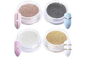 GZMAYUEN Dekoracje do paznokci żelowych, 4 pudełka zdobienia paznokci, złoty, srebrny, czarny, różowe złoto, metal, mini koraliki kawiorowe, perły