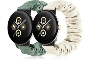Wizvv Scrunchie Watch Straps for Google Pixel Watch 3 41mm/Watch 2/Watch 1, 2 Pack Elastic Fabric Replacement Bands for Women and Girls