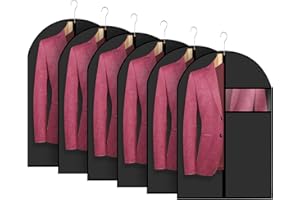 WOODFIB Juego de Ropa de 6 Piezas 60x100cm, Funda de Tela Antipolvo con Cremallera, Antiácaros, Armario, Almacenamiento, Funda Protectora de Viaje (Negro Completo)