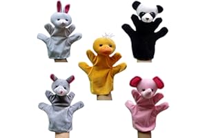 Happy Cherry - Lot de 5 Types Différents Marionnettes à Main - Lapin/Panda/Souris/Eléphant/Canard - Jouets en Peluche pour Enfant Bébé