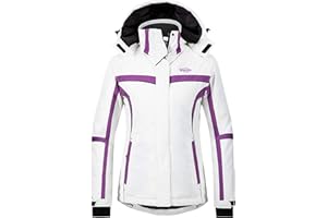 Wantdo Chaqueta de Montaña Esquí Chaqueta Impermeable Cálida Aislada con Vellón Parka con Capucha de Nieve Invierno Abrigo para Exteriores Snowboard para Mujer