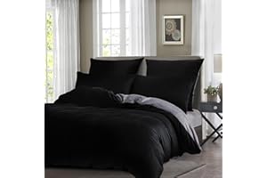 Gezu Housse de Couette Flanelle Velours 220x240cm Noir et Gris Hiver Parure de Lit Double Face Moelleuse et Chaude Literie 2 Personnes avec 2 Taies d'oreiller 65x65cm et Fermeture Éclair