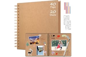 Boic Album Photo Scrapbooking 21x21cm, Fait à La Main Album Spirale 40 Pages, Livre D'or pour Voyage Mariage, Cadeaux de Noël Anniversaire Cadeaux de Saint-Valentin (Kaki)