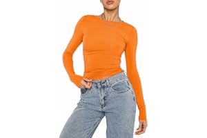 KUKEYIEE Mujeres Casual Crop Tops Slim Fit Top Cuello Redondo Manga Larga T-Shirt Basic Blusa tee Tops