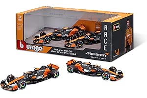 Bburago Formula 1 McLaren MCL38 - Set da 2 pezzi (2024): modellino auto in scala 1:43, Window Box, 25,4 cm, nero/arancione (18-38202)