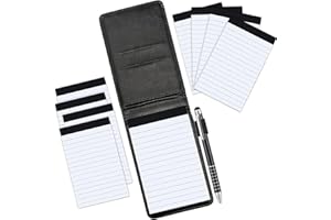 Elezeal Soft Leather A7 Notebook Pocket Refill Notepad Holder Set, Small Memo Note Pad, 8 Pcs 40 Sheets Lined 3" x 5" Refills Memo Book Steno Notebooks, 1 x Black ink Pen