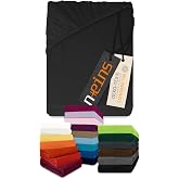 npluseins Fitted Sheet 80 x 190, Fitted Sheet 90 x 190 cm, 100% Cotton, 159.192, Many Colours + Sizes &ndash; Black