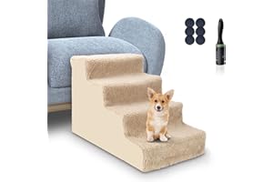 Myiosus Hundetreppe 40cm Hoch, 4 Stufen Haustiertreppe für Kleine Hunde, Abnehmbare & Waschbare Stoffbezug, Hundetreppen für Sofa Bett Auto, Dog Steps mit Fusselrollen