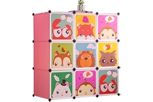 ‎BRIAN & DANY BRIAN & DANY Erweiterbares Kinderregal Kinder Kleiderschrank Stufenregal Bücherregal mit Türen, tiefere Fächer als normal (45 cm vs. 35 cm), 110 x 47 x 110 cm Rosa