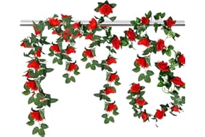 GARLAG 2 Pack 7.2FT Artificial Rose Garland, Artificial Flower Vine Hanging Rose Garlands for Outdoor Indoor Garden Wedding Party Wall Decoration(Red)
