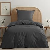 Dreamzie Duvet Cover 90 cm Cotton Percale &ndash; Dark Grey &ndash; Bed Linen 135 x 200 cm, 1 Duvet Cover + 1 Pillowcase 80 x 80 &ndash; 2 Piec