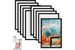 Collazoey Ensemble de cadres magnétiques A4, 10 cadres adhésifs pliables avec fermeture magnétique, pochette dessin cadre magnetique, cadre photo aimanté pour images d'enfants