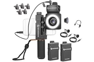 Movo SmartCine W2 Kabelloses Smartphone Video-Kit mit Phone Rig, Dual Wireless Lavalier Mikrofon System, LED-Licht, Breite und Fischaugenobjektive für iPhone/Android Handys - Youtube, TIK Tok Kit