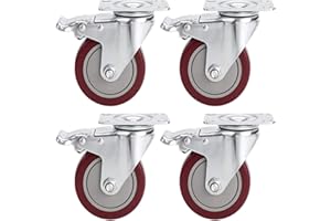 Voluker Roulette Pivotante avec Frein 4 Puces, Lot de 4 Roulettes pour Meubles avec Capacité de Capacité de 400kg, Rouge