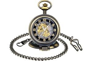 MICGIGI - Orologio da tasca unisex meccanico a carica manuale, multifunzione, con lente d'ingrandimento e catena, Classico