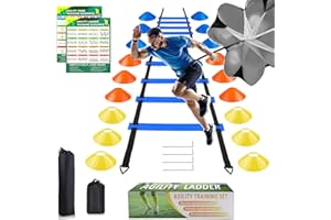 YHOTOGEA Fußball Trainingsset Koordinationsleiter 6M, 18 Hütchen und Resistance Fallschirm, Fussball Trainingszubehör Geschenke Jungen, für Fussball Training Sachen