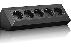 VOREX Regleta de Esquina Schuko, USB, para Cocina, Oficina, Taller, Ideal para encimeras de Cocina, Toma sobresaliente o bajo encimera, sin Cable, plástico, Grande: 5 F, Negro