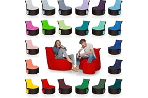 HomeIdeal - 2Farbiger Gamer Sitzsack Lounge für Erwachsene & Kinder - Indoor & Outdoor da er Wasserfest ist - mit EPS Perlen + Hocker, Farbe:Schwarz-Rot, Größe:Erwachsene + 35x30 cm