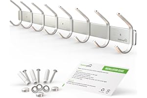 Homephix Heavy Duty Coat Hooks for Wall Mounted | Stainless Steel Hanger Rack Holder for Clothes, Hats, Robs, Towels (8 Hooks)