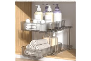 Fowooyeen Organizer Sottolavello Cucina, Organizer Cucina Salvaspazio, Scorrevole Organizzatore, Carrellino sotto Lavello, Ripiano Casa Detersivi Lavanderia, per Dispensa & Bagno, Trasparente Grigio