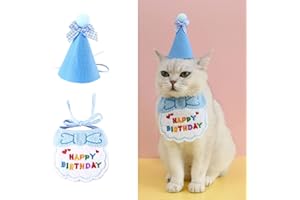 ROHOME Pet Cat Dog Happy Birthday Bib and Party Hat Mini Doggy Cat Birthday Bandana Scarfs Pet Birthday Outfit Pet Costumes Headwear Accessories Blue A