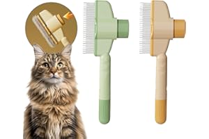 GUIDRE 2 Stück Fellblitz Bürste, Selbstreinigender Flohkamm für Haustiere, Katzenbürste Unterfell Edelstahl-Metallzahnkamm für Haarausfall und Verfilzungen, langlebige (Grün + Gelb)