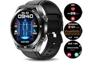 LIVLOV ECG Blood Glucose Smart Watch: Fitness Tracker HRV Blood Oxygen Sugar Heart Rate Monitor for Men Women Old Man - 1.39" Touch Screen IP68 Waterproof Bluetooth Call Sports Smartwatch for Android Iphone