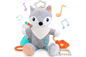 PETARMS Pram Toys for Babies 0-6 Months - Soft Hanging Toy Newborn Sensory Rattles with Teether, Clip on Pushchair/Stroller/Cot/Car Seat Travel Fox Toy for 0 3 6 9 12 Mths Boy Girl Toddler Shower Gifts
