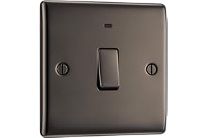 BRITISH GENERAL BG Electrical Single Wall Switch with LED Power Indicator, Double Pole, Raised and Slim Profile, Round Edges, Nexus Metal, Black Nickel, 20A, NBN31