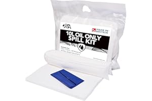 BEARTOOLS 10L Oil and Fuel Spill Kits, UK Manufactured, White, Repels Water, Can be used for Oils, Oil-Based Fluids, Fuels, Lubricants, Hydrocarbon Based Fluid - For Indoor/Outdoor Use, On-the-go Bag