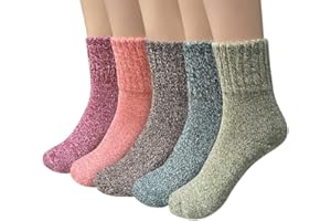 YSense Snug 5 Paia Calze Donna Lana, Calze Di Invernali, Calzini Termiche Divertenti, Calze di Lana Vintage Natalizi Fantasia